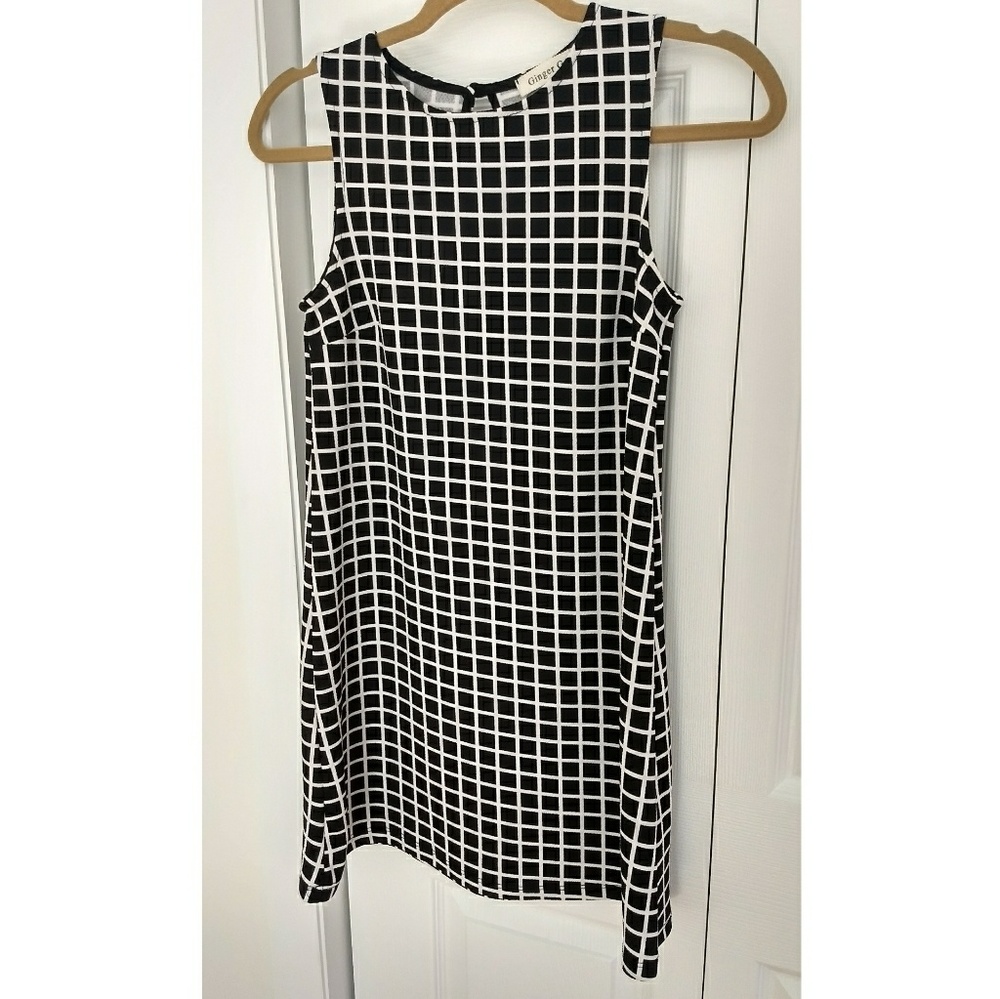 Grid Print Window Pane Black White Dress